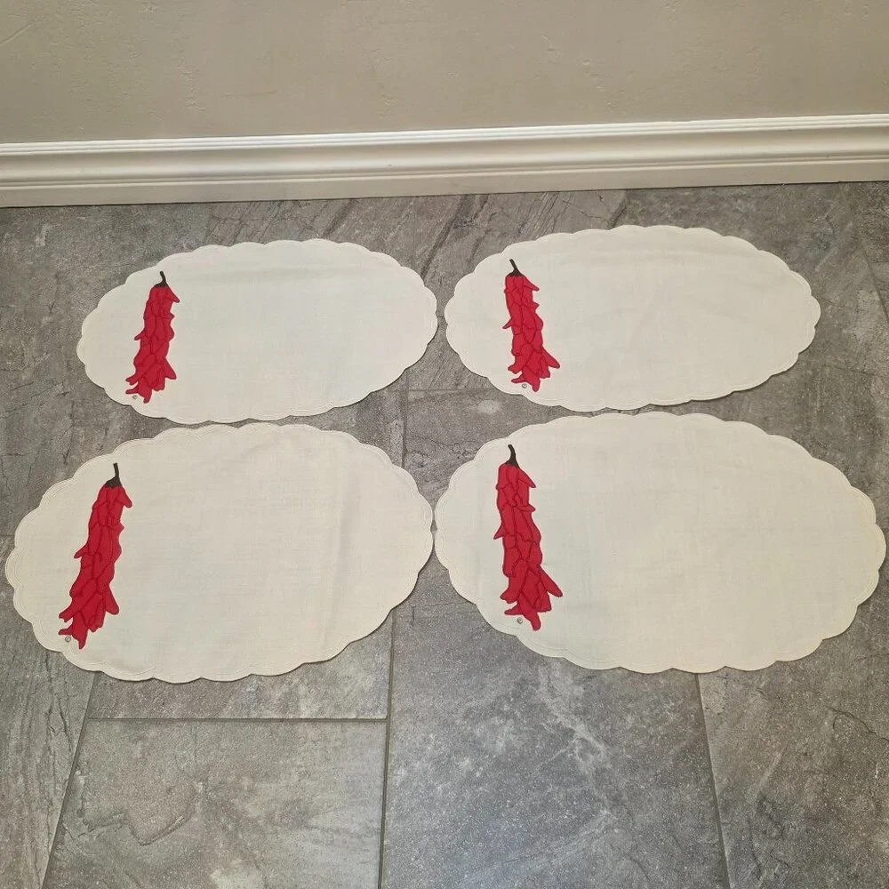 Vintage Placemats 3D red chillis Hand Embroidered set 4